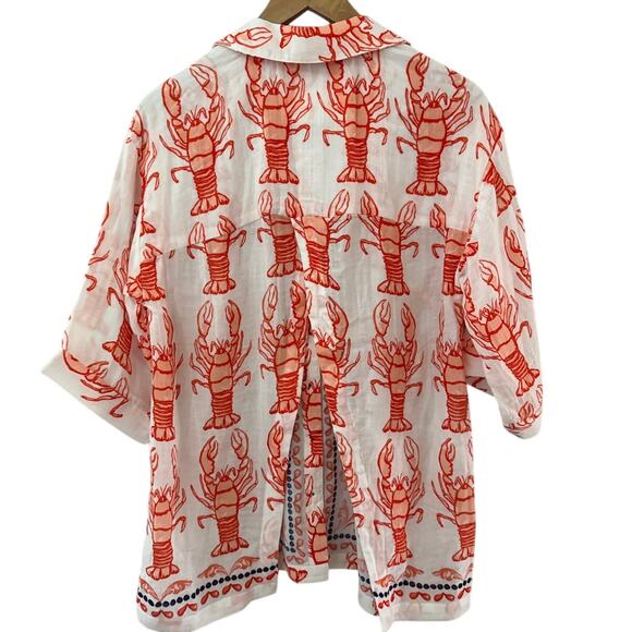 Anthropologie Lobster Print The Essentials Oversized Shirt Orange Size Small - Picture 7 of 11